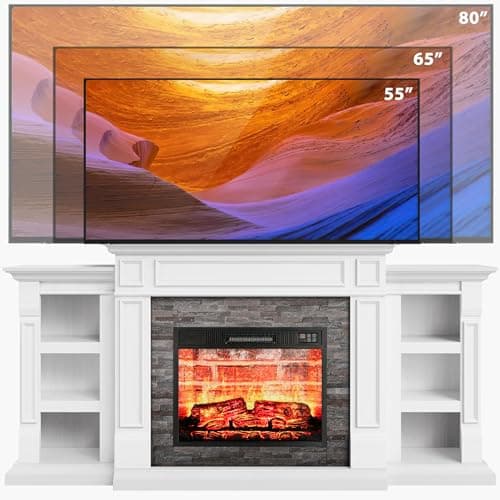 LGHM 72" Electric Fireplace with Mantel, Fireplace TV Stand for TVs Up to 80 Inch, Modern Entertainment Center with Storage, Fireplace Heater Insert with Realistic 3D Flame for Living Room 8
