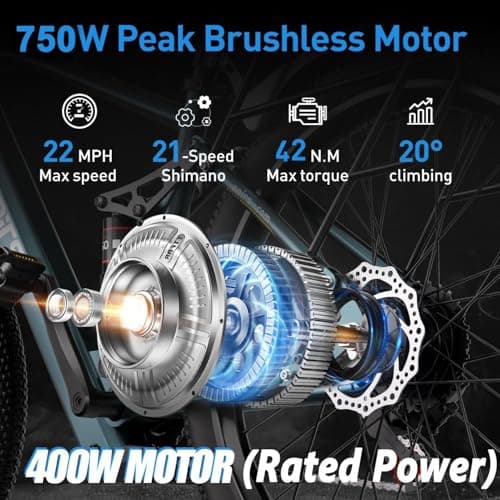 Aairsk Electric Bike 24", 23Mph Speed 13Ah Battery & 750W Peak Motor, 21-Speed & Dual Suspension, Max Range 40 Miles, Electric Mountain Bicycle for Adults (24 Inch GT900, Cyan) 3