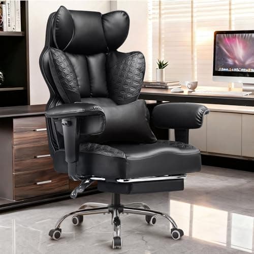 COMHOMA Big and Tall Office Chair Heavy Duty Gaming Chair with Deluxe Embossing Leather High Back Wider Ergonomic Computer Chair with Foot Rest 150°Reclining Pocket Spring Lumbar Support