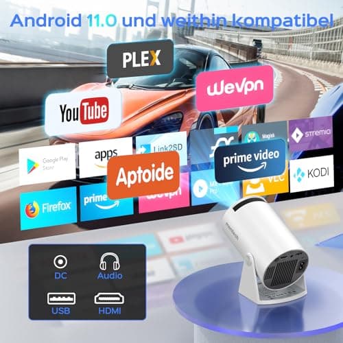 Mini Projector With WiFi and Bluetooth, 180 Rotatable Portable, 150" Smart With Android TV 11, 1080P Support Decoding Projectors 4K, 2.4G/5G WiFi6, Auto Keystone for Home Outdoor Proyector, White 6