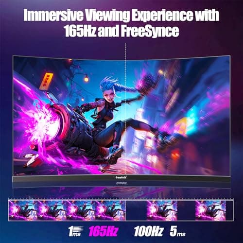 Gawfolk 2K 165Hz Curved Monitor, 27 Inch QHD 2560x1440p 144Hz Gaming Monitor with AMD FreeSync, Flicker-Free, 2X HDMI 2.0, DP 1.4, Ultra-Thin Frameless 1800R Screen PC Monitor 5
