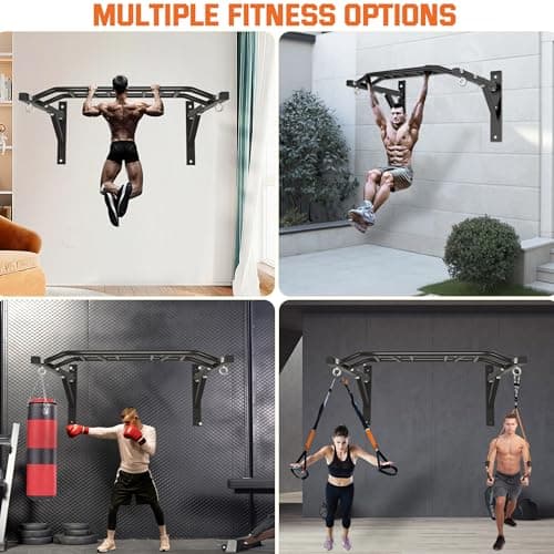 Upgraded-HWOOUSA Pull Up Bar Wall Mounted,Heavy Duty Multi Grip Bar with 14 Grip Positions,Space Saving Home Gym Equipment -Ideal for Garage,Outdoor Strength Training, Chin Up Bar,Supports to 600 Lbs 9