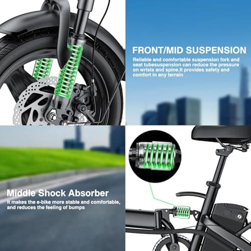 Electric Bike for Adults and Teens, Folding Ebike,Commuter City Foldable E Bike with 560W Motor and 48V 10Ah Battery, 24 MPH Speed Pedals Assist, Dual Disc Brakes,14" Compact Electric Bicycle 6