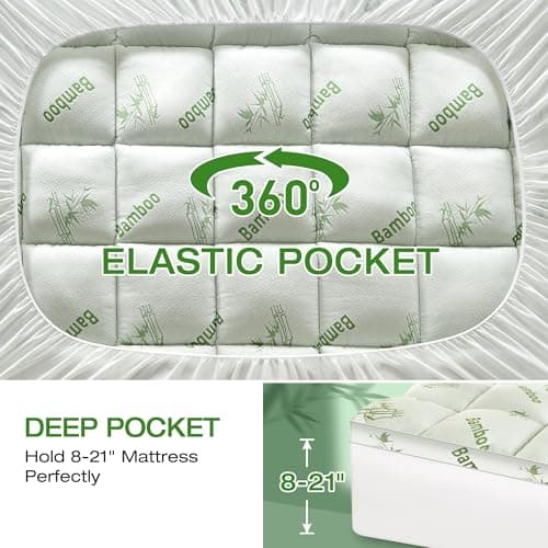 Easthome Mattress Topper Queen Size Viscose Derived from Bamboo, Thick Soft Pillow Top Mattress Pad Cover for Back Pain, Mattress Protector with 8-21 Inch Deep Pocket, White 6