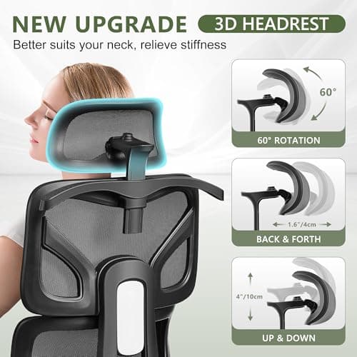 Office Chair Ergonomic Desk Chair, High Back Gaming Chair, Big and Tall Reclining Comfy Home Office Desk Chair Breathable Mesh Lumbar Support Computer Chair Adjustable Arms, 3D Headrest (Black) 5