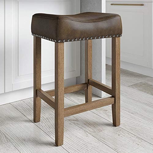 Nathan James Hylie Nailhead Wood Pub-Height Kitchen Counter Bar Stool 24", Dark Brown/Light Brown