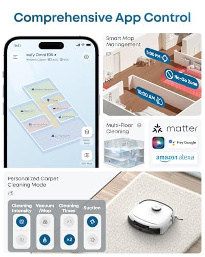 eufy Robot Vacuum E25, HydroJet System with Roller Mop, 20,000 Pa Turbo Suction, All-in-One Robot Vacuum and Mop Combo, Edge-to-Corner Cleaning, Zero-Tangle Design, AI Obstacle Avoidanced, White 8
