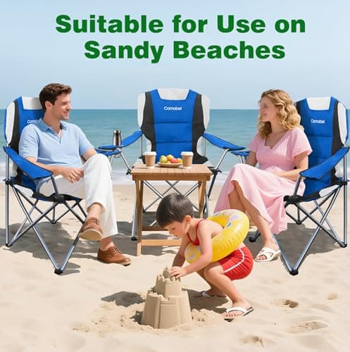 Camabel Folding Camping Chairs Oversized Heavy Duty 400 LBS Sturdy Beach Chair Portable Outdoor Lawn Chairs High Padded Back with Cup Holder Carry Bag for Sporting Hiking Picnics Fishing Concerts Blue 9