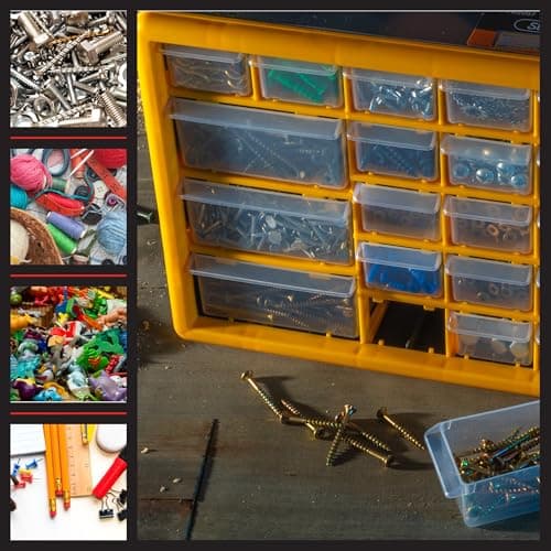 30-Drawer Plastic Small Parts Organizer - Desktop or Wall Storage Drawers for Organizing Hardware, Crafts, Garage, or Classroom by Stalwart (Yellow) 8