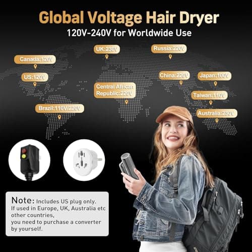Quico Travel Hair Dryer Dual Voltage, 120,000 RPM Fast Drying BLDC Pocket Hair Dryers for Women with Concentrator 500M Negative Ions, Foldable Blow Dryer with Cold, 3 Heat&3 Speed Settings 5