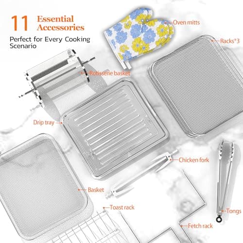 Air Fryer Oven Large 20 QT, 10-in-1 Toaster Oven Air Fryer Combo with Window for Family, Airfryer Oven with Rotisserie, 3 Dehydrating Racks 5