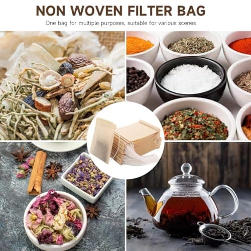 Gokyvei 200Pcs Tea Filter Bags, Disposable Tea Filter Bags for Loose Leaf Tea from Safe Natural Materials, Empty Tea Bags Suitable for Loose-Leaf Tea, Coffee, Spices, Herbs (3.54 x 2.75 inch) 5