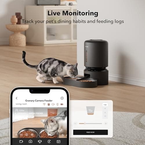 PETLIBRO Automatic Cat Feeder with Camera for Two Cats, 1080P HD Video with Night Vision, 5G WiFi Pet Feeder with 2-Way Audio for Cat & Dog, Low Food & Motion & Sound Alerts, Dual Tray, Black 5L 5