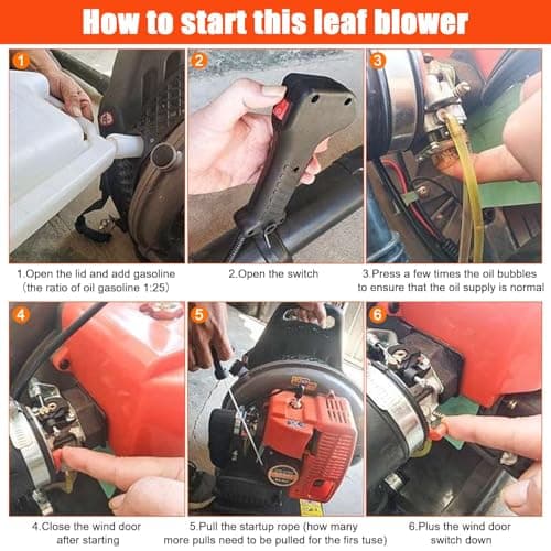 63CC 3HP 2 Stroke Backpack Gas Powered Leaf Blower, Grass Lawn Blower Air Cooling Gasoline Backpack Grass Blower with Air-Cooled, Snow Blower for Outdoor - 665CFM 7