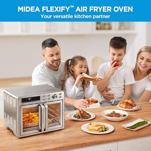 Midea Flexify French Door Toaster Oven Air Fryer Combo, 26.4 QT, Extra Large Air Fryer Countertop Oven 10-in-1 Combo, 25% Faster Cooking and 90% Less Oil, Stainless Steel 10