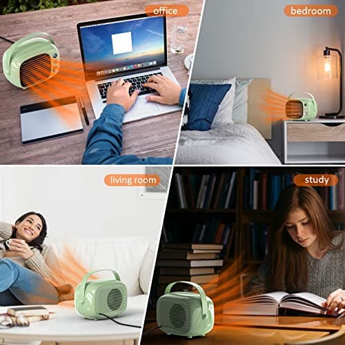 Coolfor Space Heater, Fast Heating Desk Heater with Temperature Control, 800W/500W Safe and Quiet Ceramic Heating Fan for Home Bedroom Office Desk Indoor Use(Green) 6