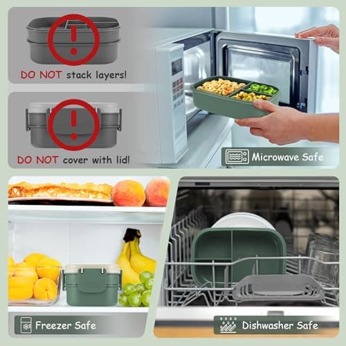 QQKO Bento Box Adult Lunch Box, 3 Stackable Bento Lunch Containers for Adults, Bento Box for Kids, 1900 ML Food Containers, Leak-Proof, Microwave, Dishwasher Safe, Green 5