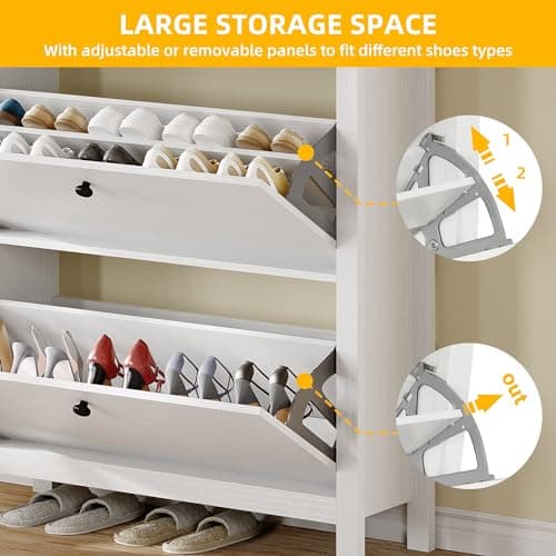 DWVO Narrow Shoe Cabinet with 2 Flip Drawer - Slim White Shoe Storage Cabinet With Metal Flip Frame - Adjustable or Removable Hidden Shoe Rack Free Standing Shoe Cabinet Organizer for Entryway/Hallway 5