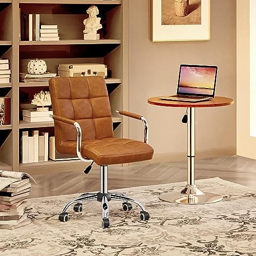 Yaheetech PU Leather Comfortable Office Desk Chair Mid Back Height Adjustable Computer Swivel Chair w/Armrests, Retro Brown 6