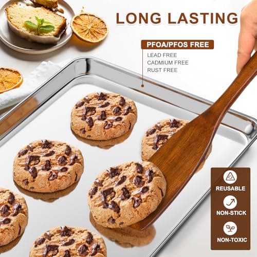 Baking Sheet Set of 3, Commercial Grade Stainless Steel Cookie Sheets for Baking, 12/16/17.5 Inch, Thicker and Firmer Baking Pans Set, Rust & Warp Resistant & Nonstick, Nontoxic&Heavy Duty&Easy Clean 7