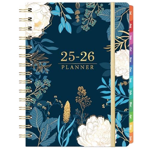 Planner 2025-2026 - Academic Planner 2025-2026, July 2025 - June 2026, Weekly & Monthly Planners, 6.4" x 8.5", Colorful Tabs, Back Pocket, Holidays, Thick Paper, Twin-Wire Binding