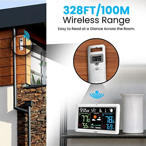 Weather Station with Atomic Clock Indoor Outdoor Thermometer Wireless, Humidity and Temperature Monitor Barometer Hygrometer with High Precision Sensor White 3