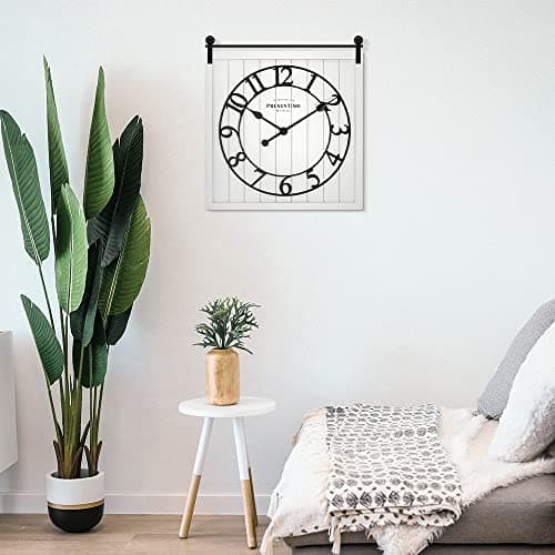 Presentime & Co Farmhouse Barn Door Clock, Shiplap Style, Cream White Color, Silent No Ticking, 3D Arabic Numeral, 23" H x 21" W. Home Decoration/Wall Decoration/Farmhouse Décor. 5