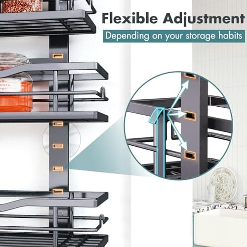 Eastherry Over The Door Pantry Organizer，9-Tier Over The Door Organizer with Adjustable Basket，Metal Hanging Pantry Organizers and Storage for Kitchen, Back of Door Seasoning Rack (Black) 5