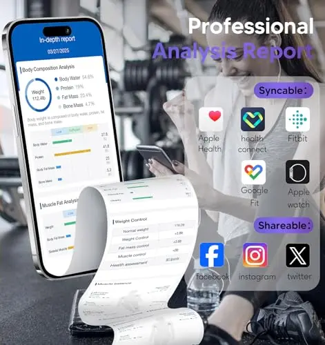 GE Smart Scale for Body Weight: 8-Electrode Digital Bathroom Scale for Weight Fat BMI Muscle Mass Full Body Composition Analyzer 50 Measurements Bluetooth Highly Accurate Weighing Machine 400lb Black 6