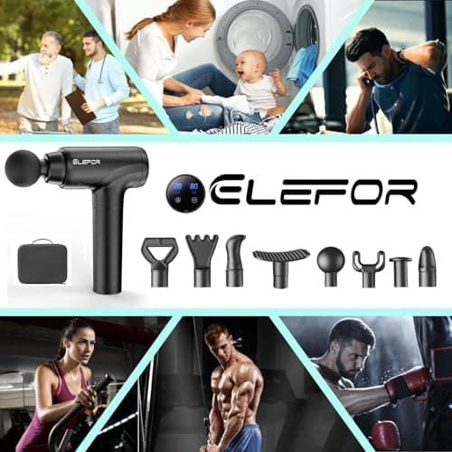 Elefor Massage Gun Deep Tissue,Percussion Back Massager Gun for Athletes Muscle Massage Gun for Pain Relief with 8 Massage Heads & 20 Speeds (Matte Black) 8