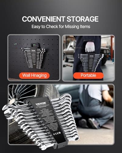 VEVOR Combination Wrench Set, 30-Piece Ratcheting Wrench Set with Organizer Rack, Cr-V Steel Wrench Set SAE 1/4" to 1", Metric 8 mm to 24 mm, Ideal for General Household, Garage, Workshop, Emergency 6