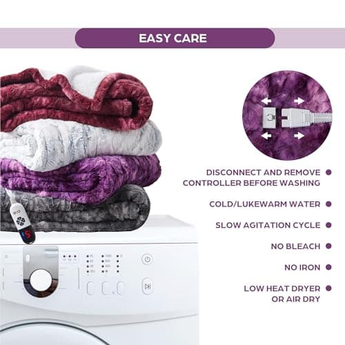 Codi Faux Fur Purple Heated Throw Blanket with Fuzzy Sherpa Back | 60 x 70 Oversized Electric Throws for Couch | 6 Heating Levels & 4 Time Settings with Auto Shut Off, 6ft Power Cord | Washable 6