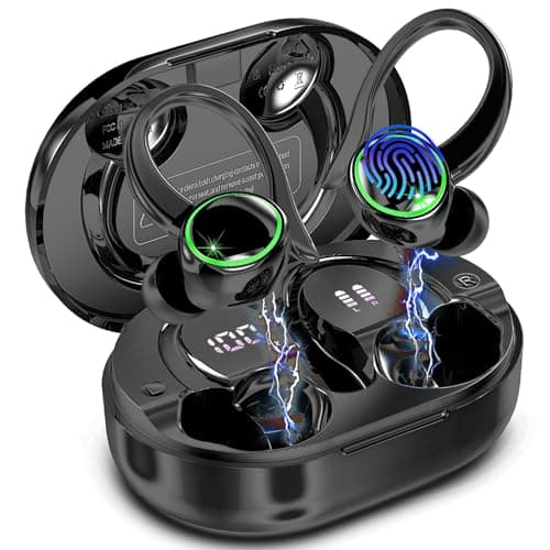 Wireless Earbuds, Bluetooth 5.4 Headphones Sports, 50H Playback Over-Ear buds with ENC Noise Cancelling Mic, Deep Bass Fitness Earphones with Earhooks, IP7 Waterproof Headset for Running Workout Gym
