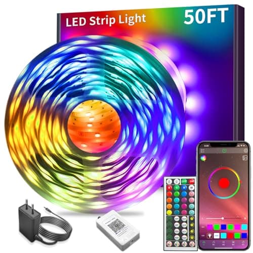 KSIPZE Led Lights for Bedroom 50ft Led Strip Lights with Remote RGB Color Changing Music Sync Smart App Control for Room Bedroom Lighting Flexible Home Décor
