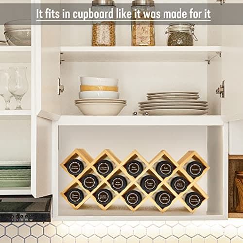 Bamboo Criss Cross Spice Rack Organizer for Cabinet, Wood Seasoning Rack Spice Holder, 18-Jar Spice Rack Tower Spice Storage for Kitchen Countertop Drawer-Jars Not Included 6