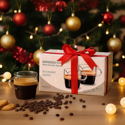 NETANY 6 OZ Espresso Cups Set of 2, Double Spouts Stackable Cups, Espresso Shots Glass Mugs with Handle, Machine Accessories for Coffee Bar, Cute Clear Glasses for Gift 6