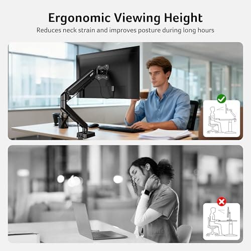Acer Single Monitor Mount, Fully Adjustable Monitor Arm Fits 17 to 34 Inch Screens, Gas Spring VESA Mount with C-Clamp & Grommet Base, Computer Desk Arm with Tilt Swivel Rotate Supports 4.4-19.8 lbs 7