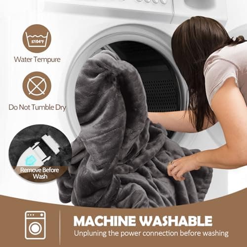 HOW'S MY HOUSE Heated Blanket 84" x 90", Dual Control Electric Blanket Queen Size with 10 Time Settings & 6 Heating Levels, Over-Heat Protection, Flannel Sherpa Super Cozy with ETL Certification, Gray 7