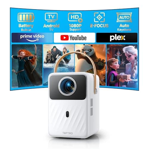 [Built-in Battery & Apps] Mini Projector with WiFi and Bluetooth, Battery Powered Projector 1080P, TOPTRO Smart Portable Projector, Auto Focus Keystone, Outdoor Movie Projector for Phone/TV Stick