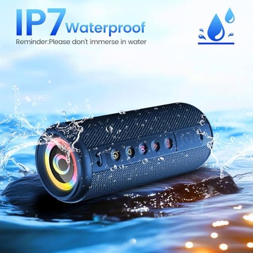 Portable Bluetooth Speaker, 2026 Bluetooth 5.4 Wireless Speaker with 20W HD Loud Stereo Sound, 20H Playtime, LED Lights, IP7, TWS Pairing, Built-in Mic, for Outdoor, Home, Beach, Party, Gift, Blue 3