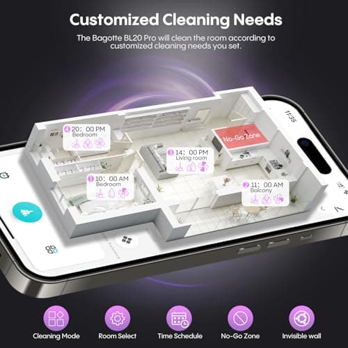 Bagotte Robot Vacuum and Mop, Robotic Vacuum Cleaner with Self Emptying Station for 60 Days, 5000Pa Suction, LiDAR Navigation, No-Go Zones,Wi-Fi/App/Alexa Control, for Carpets & Hard Floors 6