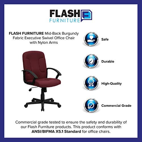 Flash Furniture Garver Mid-Back Burgundy Fabric Executive Swivel Office Chair with Nylon Arms 12