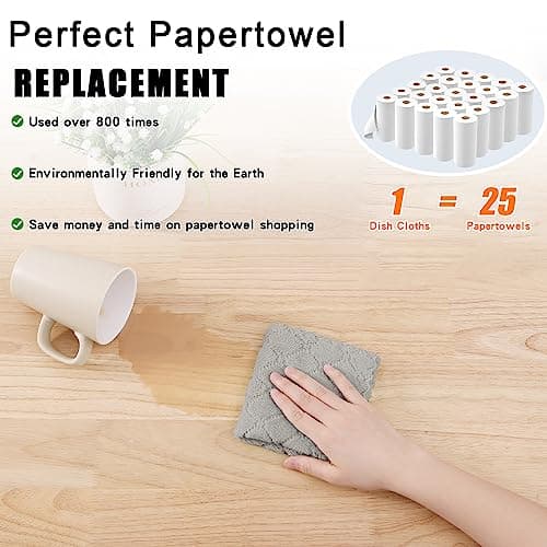 Homaxy 12 Pack Kitchen Dish Cloths (10 x 10 Inches, Grey), Super Soft and Absorbent Coral Velvet Dish Towels, Nonstick Oil Fast Drying Microfiber Cleaning Cloth, No Lint Household Dishcloths 8