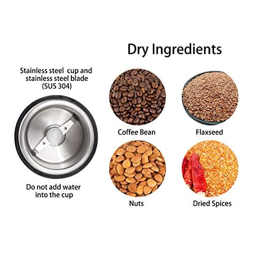 DR MILLS DM-7441 Coffee Grinder Electric, Coffee Bean and Dried Spice Grinder, One Touch Operation, Blade and Cup Made with SUS304 Stainless Steel (Black) 8