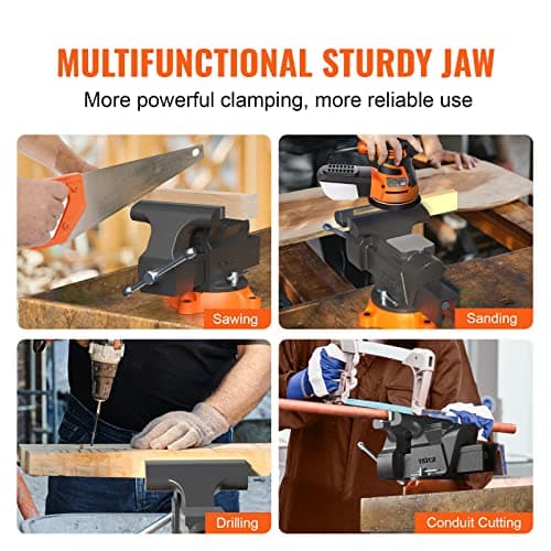 VEVOR Bench Vise, 6-inch Jaw Width 5.9-inch Jaw Opening, 360-Degree Swivel Locking Base Multipurpose Vise w/Anvil, Heavy Duty Ductile Iron Workbench Vise w/Bolts & Nuts, for Drilling, Pipe Cutting 6
