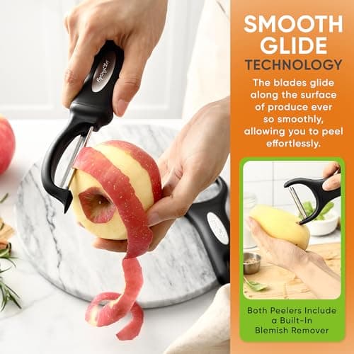 Spring Chef Swivel Vegetable Peeler & Y Potato Peeler for Kitchen with Soft Grip Handles and Ultra Sharp Stainless Steel Blades, Perfect for Veggie, Fruit, Carrot, Apple - Dishwasher Safe - Black 3