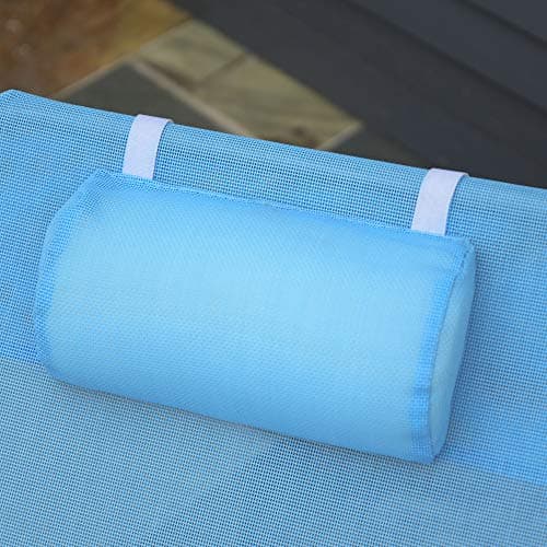 Outsunny Folding Chaise Lounge Pool Chairs, Outdoor Sun Tanning Chairs with Pillow, Reclining Back, Steel Frame & Breathable Mesh for Beach, Yard, Patio, Blue 8