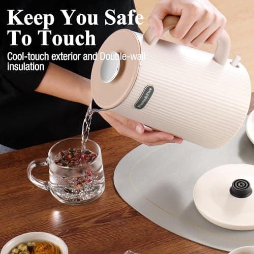 Nueve&Five 1.7L (57oz) Large Electric Kettle Perfect for 7+Cups of Tea and Coffee,2 quarts Double Wall Big Electric Tea Kettle,Auto Shut Off,1200W Hot Water Kettle Electric -Cream White 9