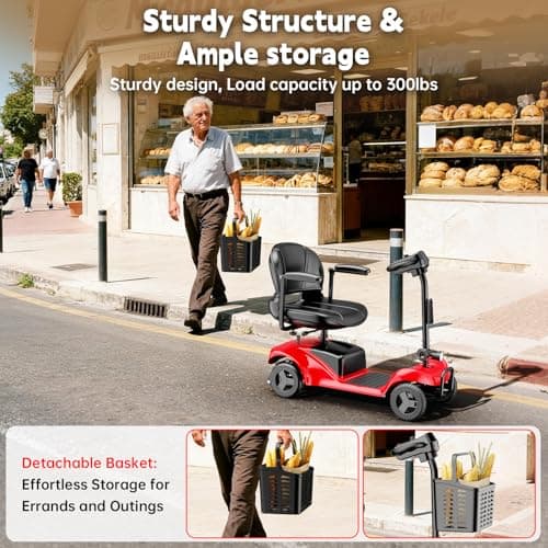 4 Wheel Mobility Scooter, Mobility Scooters for Seniors, Features a Maximum Range of up to 15 Miles, Equipped with Charger (Red) 7