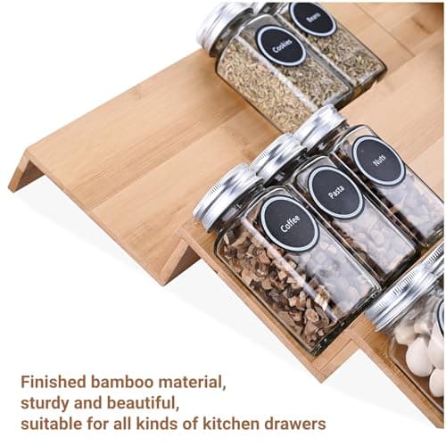Mulush Bamboo Spice Rack Tray - Spice Drawer Organizer for Kitchen Cabinets Storage and Organization (Jars Not Included, 8 Individual Pieces, Not Adjustable) 5